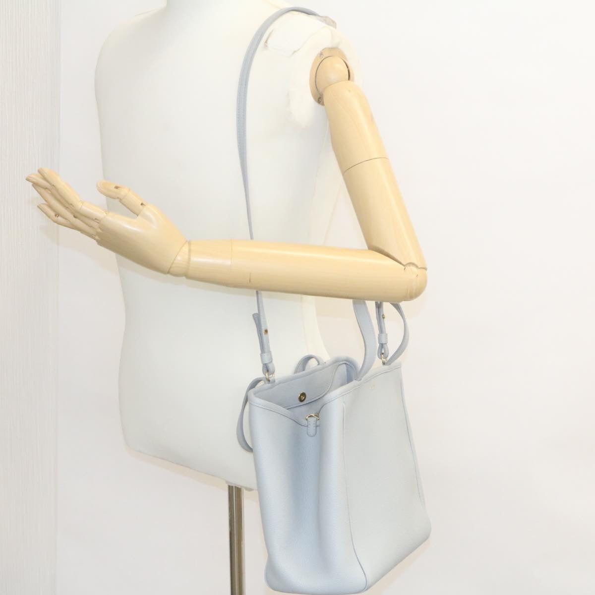 CELINE Small fold Cabas Hand Bag 2way Shoulder Bag Light Blue Auth 28800