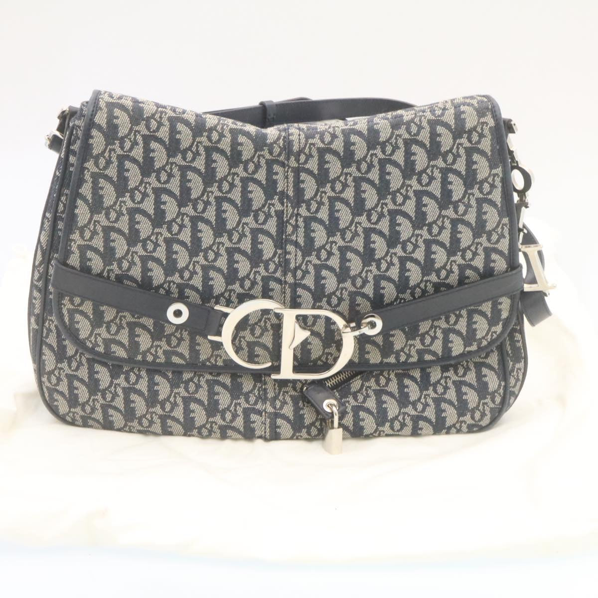 Christian Dior Trotter Canvas Shoulder Bag Navy Blue Auth 28802