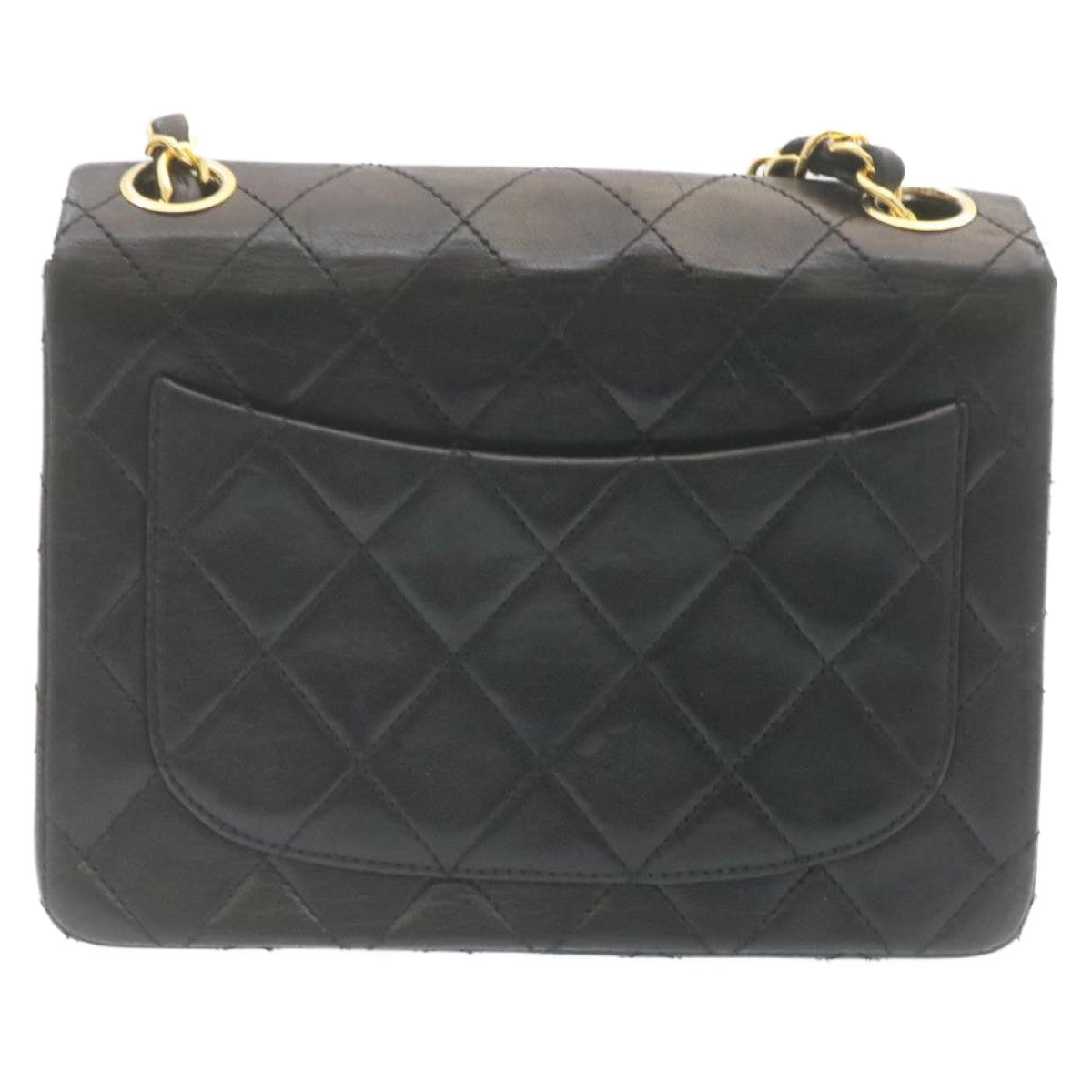 CHANEL Mini Matelasse Chain Flap Shoulder Bag Lamb Skin Black Gold Auth 28878A - 0