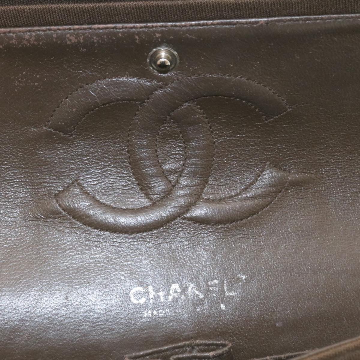 CHANEL Matelasse 25 Double Chain Flap Shoulder Bag Canvas Brown CC Auth 28983A