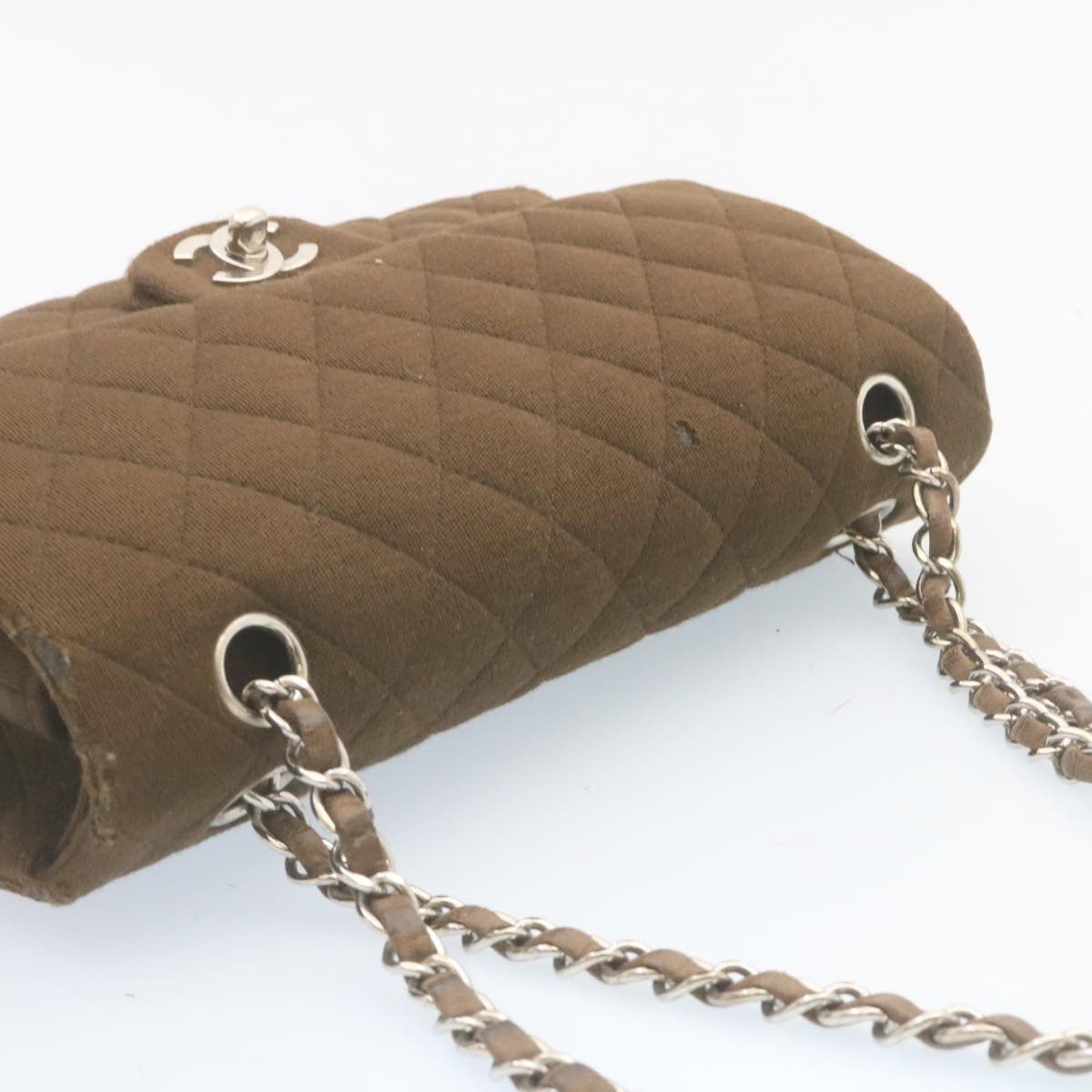 CHANEL Matelasse 25 Double Chain Flap Shoulder Bag Canvas Brown CC Auth 28983A