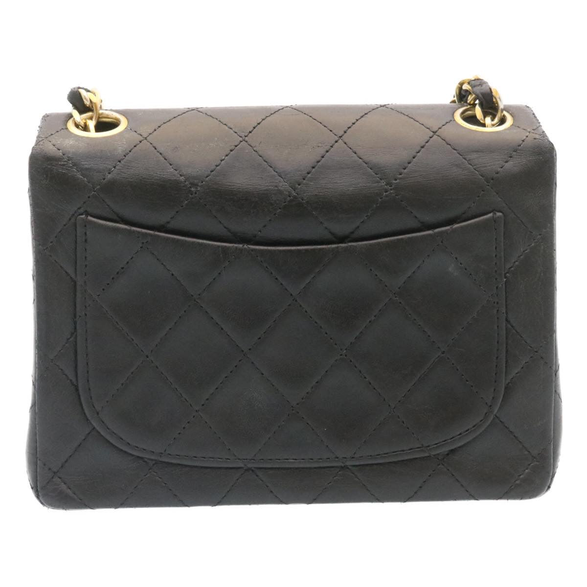 CHANEL Mini Matelasse Chain Flap Shoulder Bag Lamb Skin Black Gold Auth 29069A