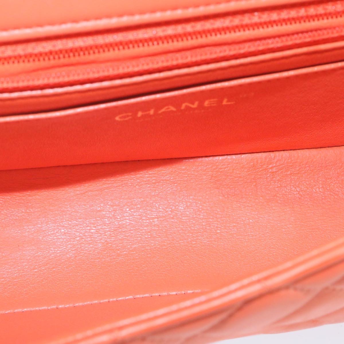 CHANEL Matelasse Mini Chain Flap Classic Shoulder Bag Lamb Skin Orange CC 29106A