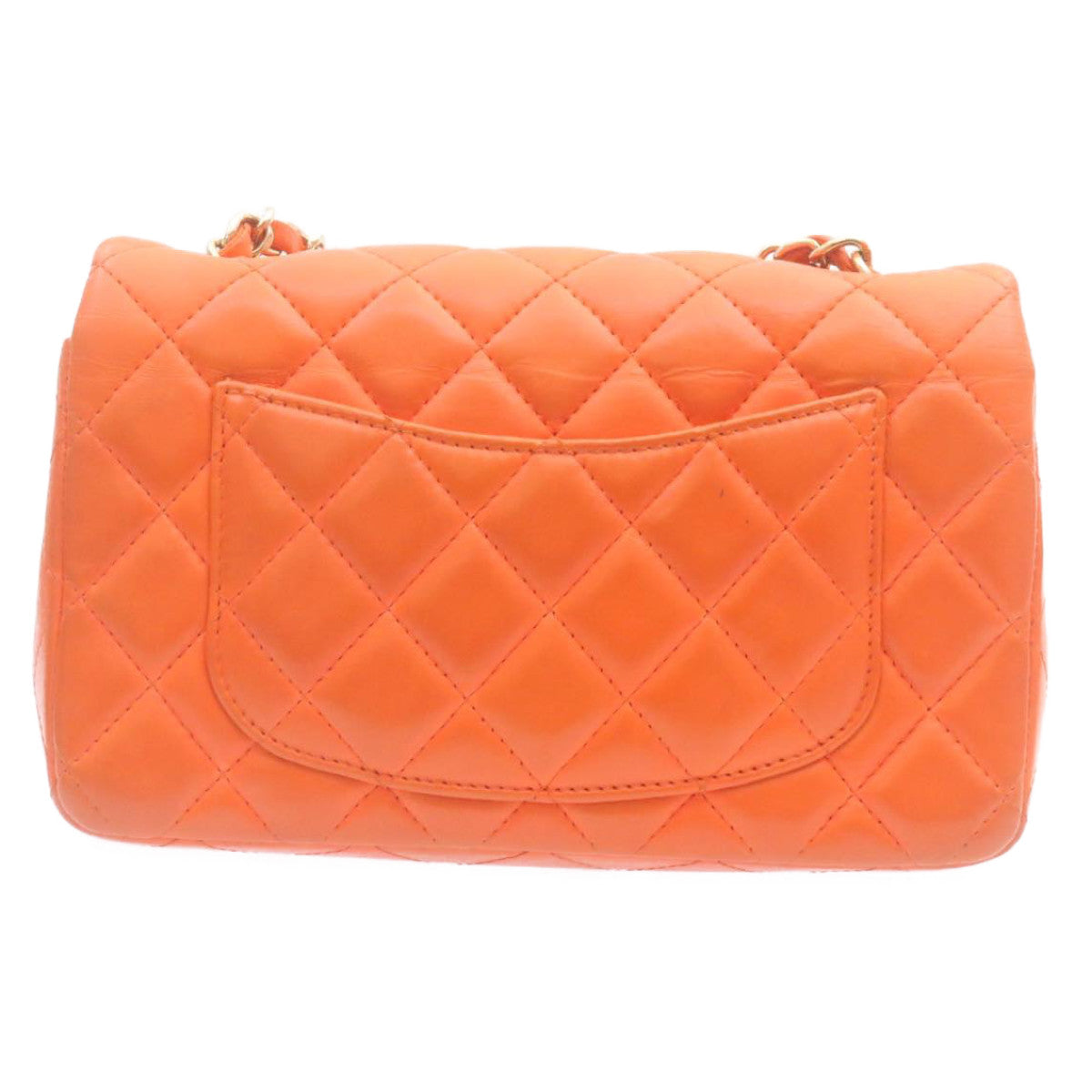 CHANEL Matelasse Mini Chain Flap Classic Shoulder Bag Lamb Skin Orange CC 29106A - 0