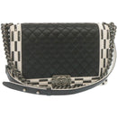 CHANEL Matelasse Boy Chanel Chain Shoulder Bag Lamb Skin Black CC Auth 29190A-1