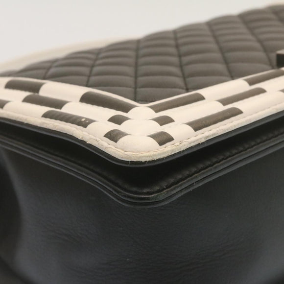 CHANEL Matelasse Boy Chanel Chain Shoulder Bag Lamb Skin Black CC Auth 29190A