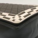 CHANEL Matelasse Boy Chanel Chain Shoulder Bag Lamb Skin Black CC Auth 29190A-14