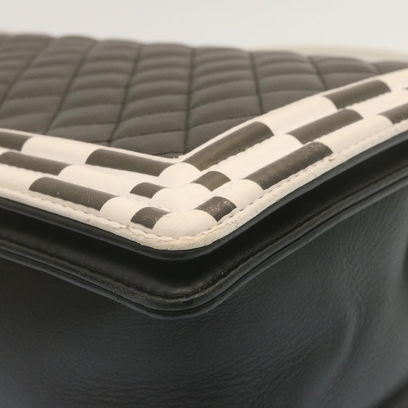 CHANEL Matelasse Boy Chanel Chain Shoulder Bag Lamb Skin Black CC Auth 29190A