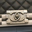 CHANEL Matelasse Boy Chanel Chain Shoulder Bag Lamb Skin Black CC Auth 29190A-17