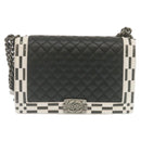 CHANEL Matelasse Boy Chanel Chain Shoulder Bag Lamb Skin Black CC Auth 29190A-13