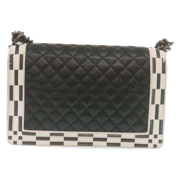 CHANEL Matelasse Boy Chanel Chain Shoulder Bag Lamb Skin Black CC Auth 29190A