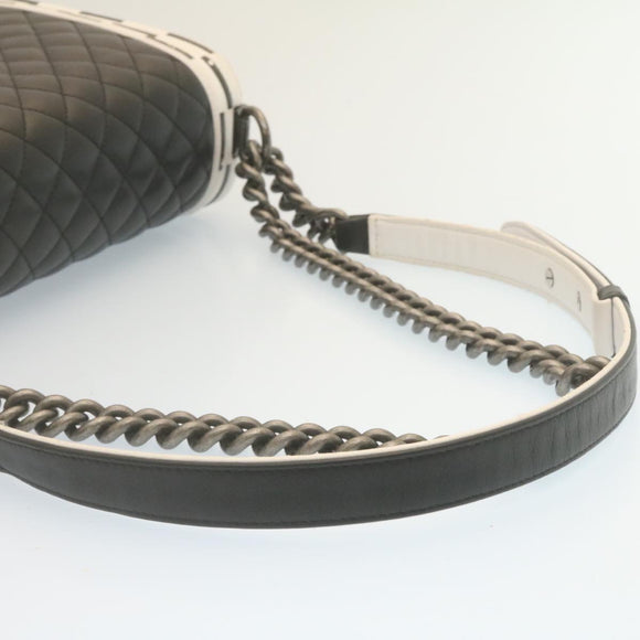 CHANEL Matelasse Boy Chanel Chain Shoulder Bag Lamb Skin Black CC Auth 29190A