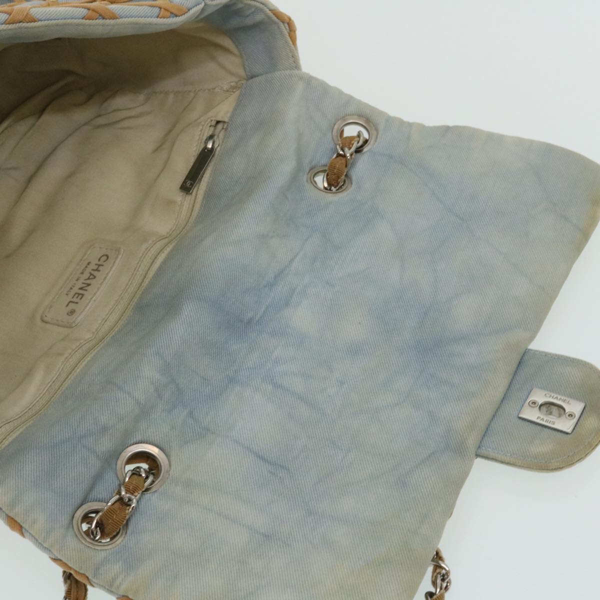 CHANEL Denim Flap Chain Shoulder Bag Turn Lock Light Blue CC Auth 29211A