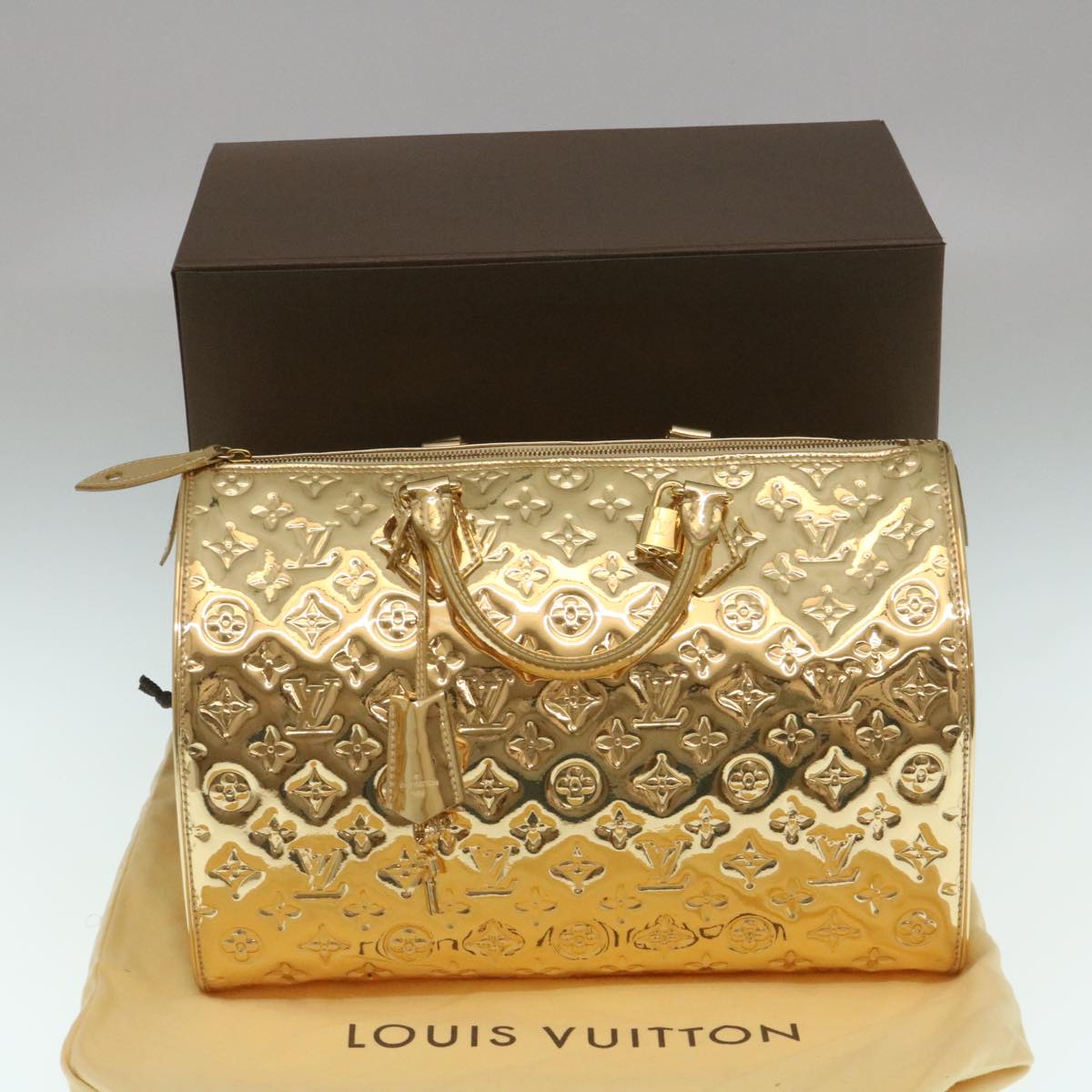LOUIS VUITTON Monogram Miroir Speedy 35 Hand Bag Gold M95785 LV Auth 29332A