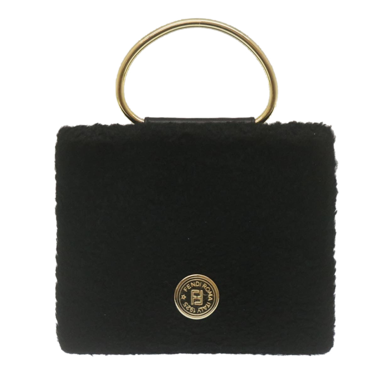 FENDI Wool Hand Bag Black Auth 29346