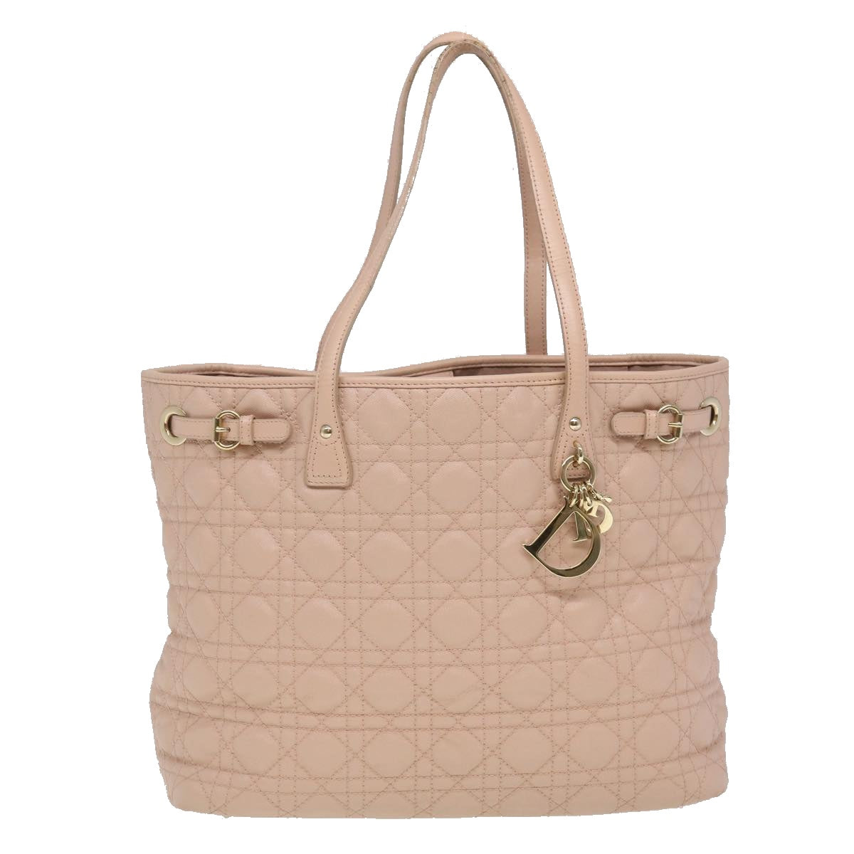 Christian Dior Lady Dior Tote Bag Coated Canvas Pink Auth 29351