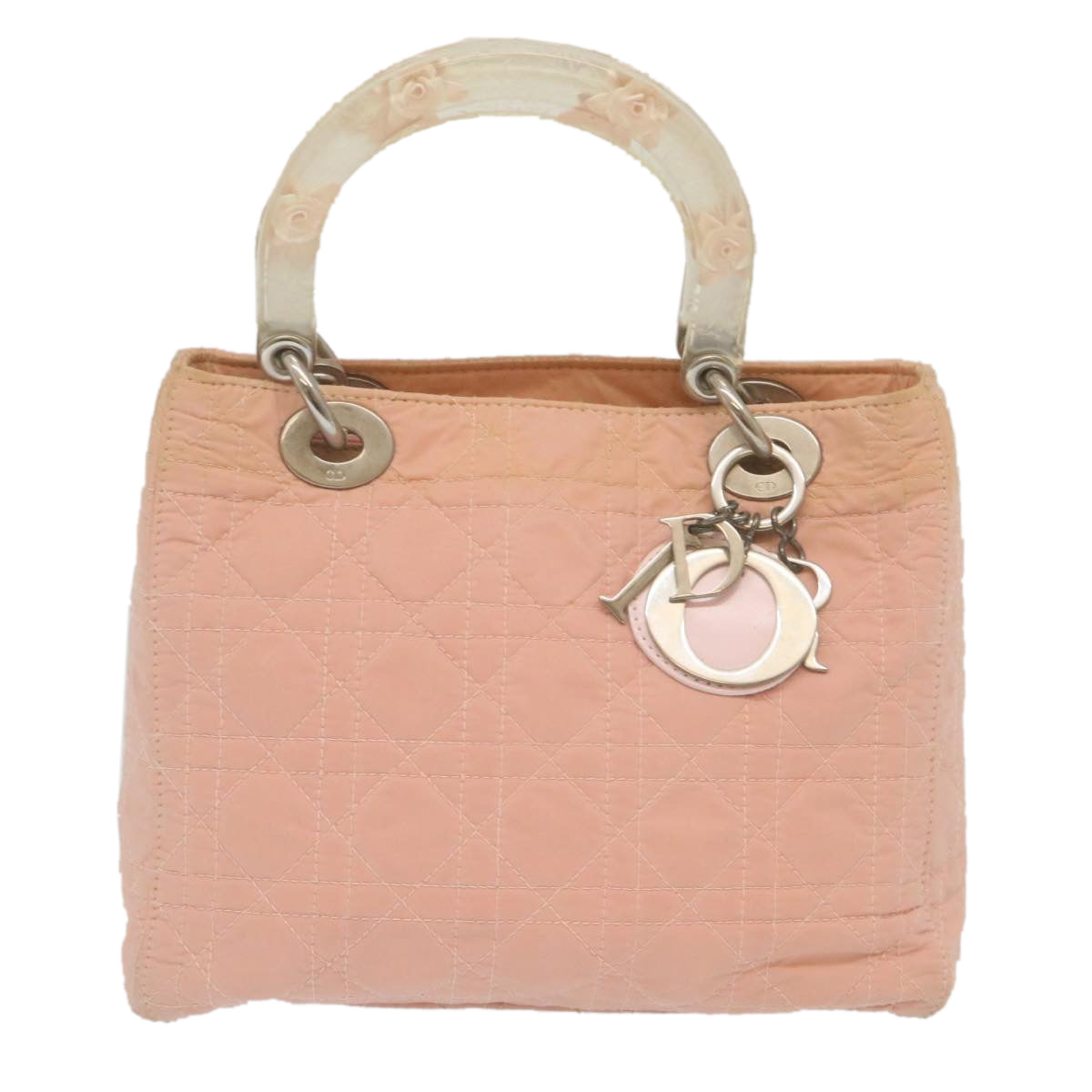 Christian Dior Canage Lady Dior 2Way Hand Shoulder Bag Nylon Pink Auth 29353