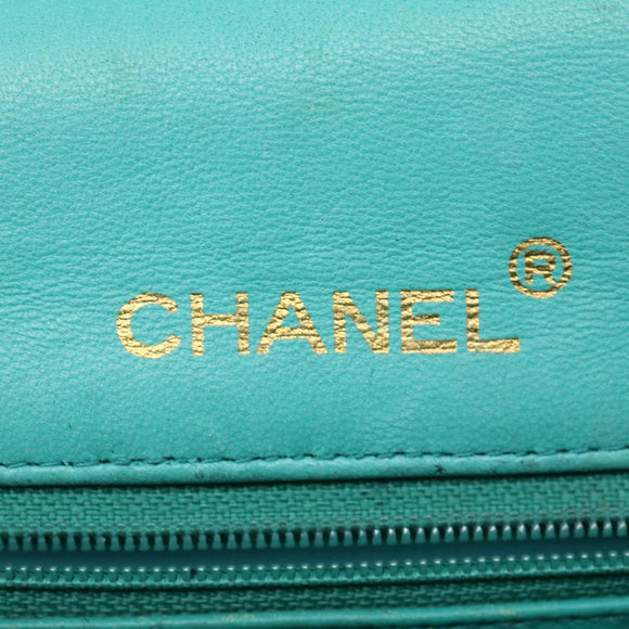 CHANEL Mini Matelasse Flap Chain Shoulder Bag Lamb Skin Light Blue Auth 29527A