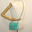 CHANEL Mini Matelasse Flap Chain Shoulder Bag Lamb Skin Light Blue Auth 29527A-27