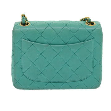 CHANEL Mini Matelasse Flap Chain Shoulder Bag Lamb Skin Light Blue Auth 29527A - 0