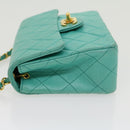 CHANEL Mini Matelasse Flap Chain Shoulder Bag Lamb Skin Light Blue Auth 29527A-4