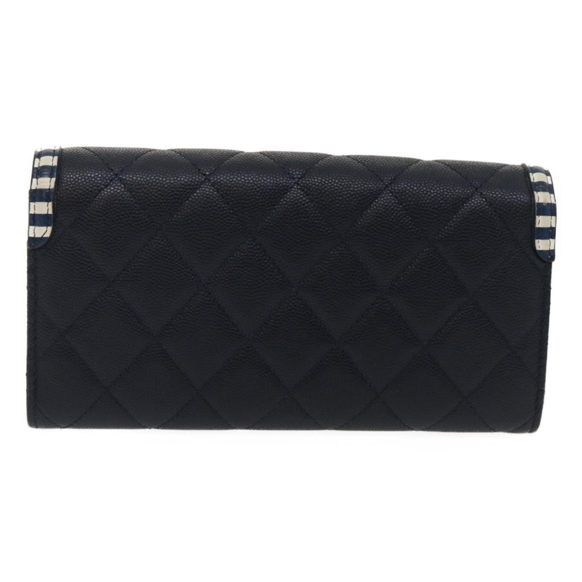 CHANEL Matelasse Cruise Line Long Wallet Caviar Skin Navy CC Auth 29542A - 0