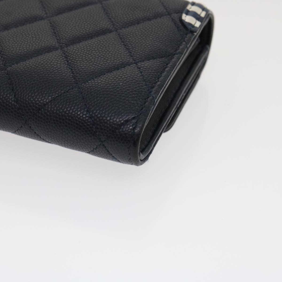 CHANEL Matelasse Cruise Line Long Wallet Caviar Skin Navy CC Auth 29542A
