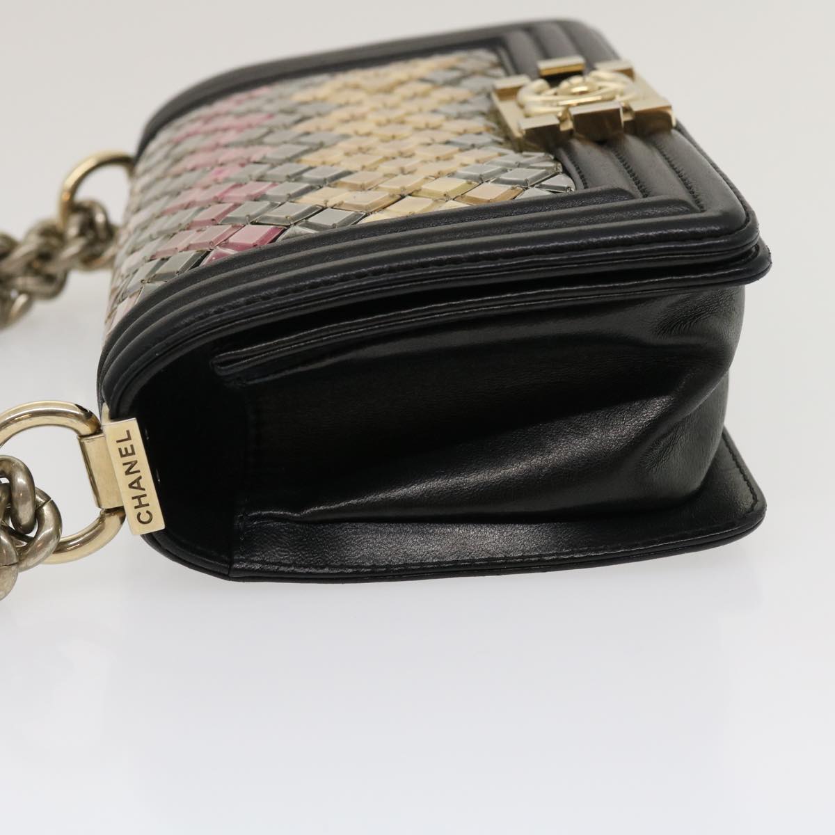 CHANEL Boy Chanel Chain Shoulder Bag Tile Black Multicolor CC Auth 29551A