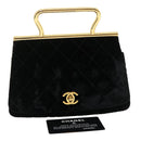 CHANEL Turn Lock Flap Matelasse Hand Bag velvet Black Gold CC Auth 29565A-1
