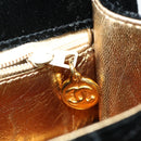 CHANEL Turn Lock Flap Matelasse Hand Bag velvet Black Gold CC Auth 29565A-23