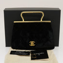 CHANEL Turn Lock Flap Matelasse Hand Bag velvet Black Gold CC Auth 29565A-26