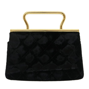 CHANEL Turn Lock Flap Matelasse Hand Bag velvet Black Gold CC Auth 29565A - 0