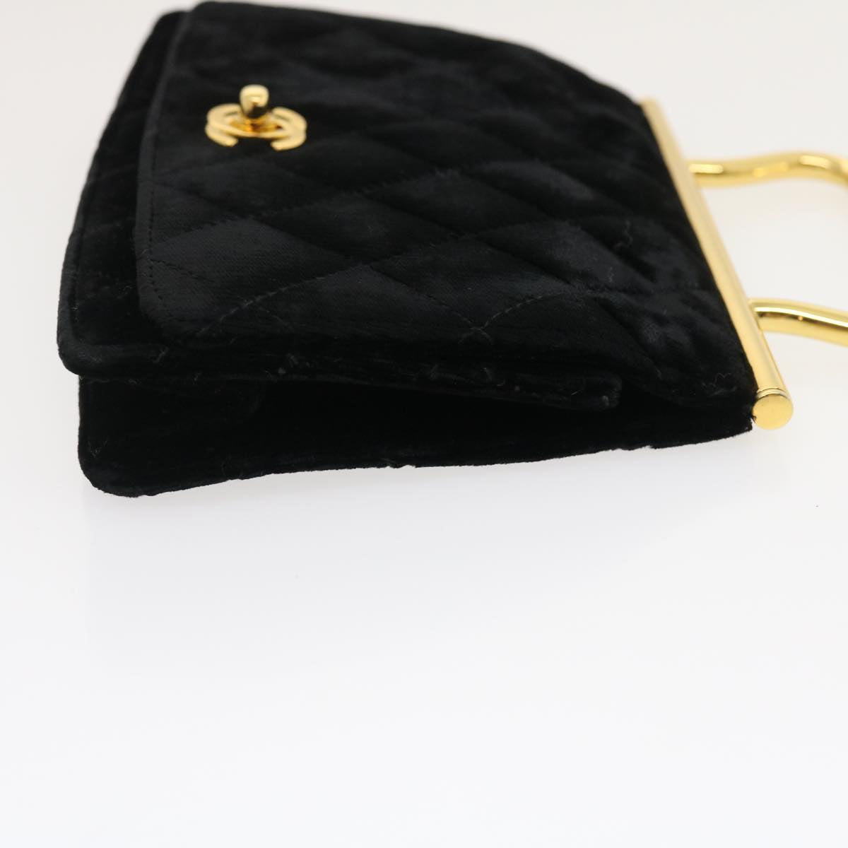 CHANEL Turn Lock Flap Matelasse Hand Bag velvet Black Gold CC Auth 29565A