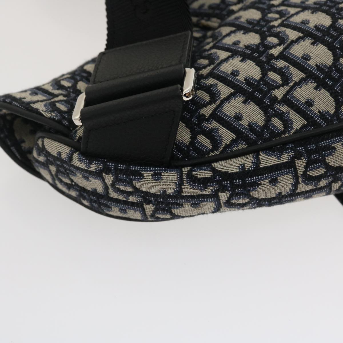 Christian Dior Trotter Canvas Oblique Saddle Shoulder Body Bag Blue Auth 29581A