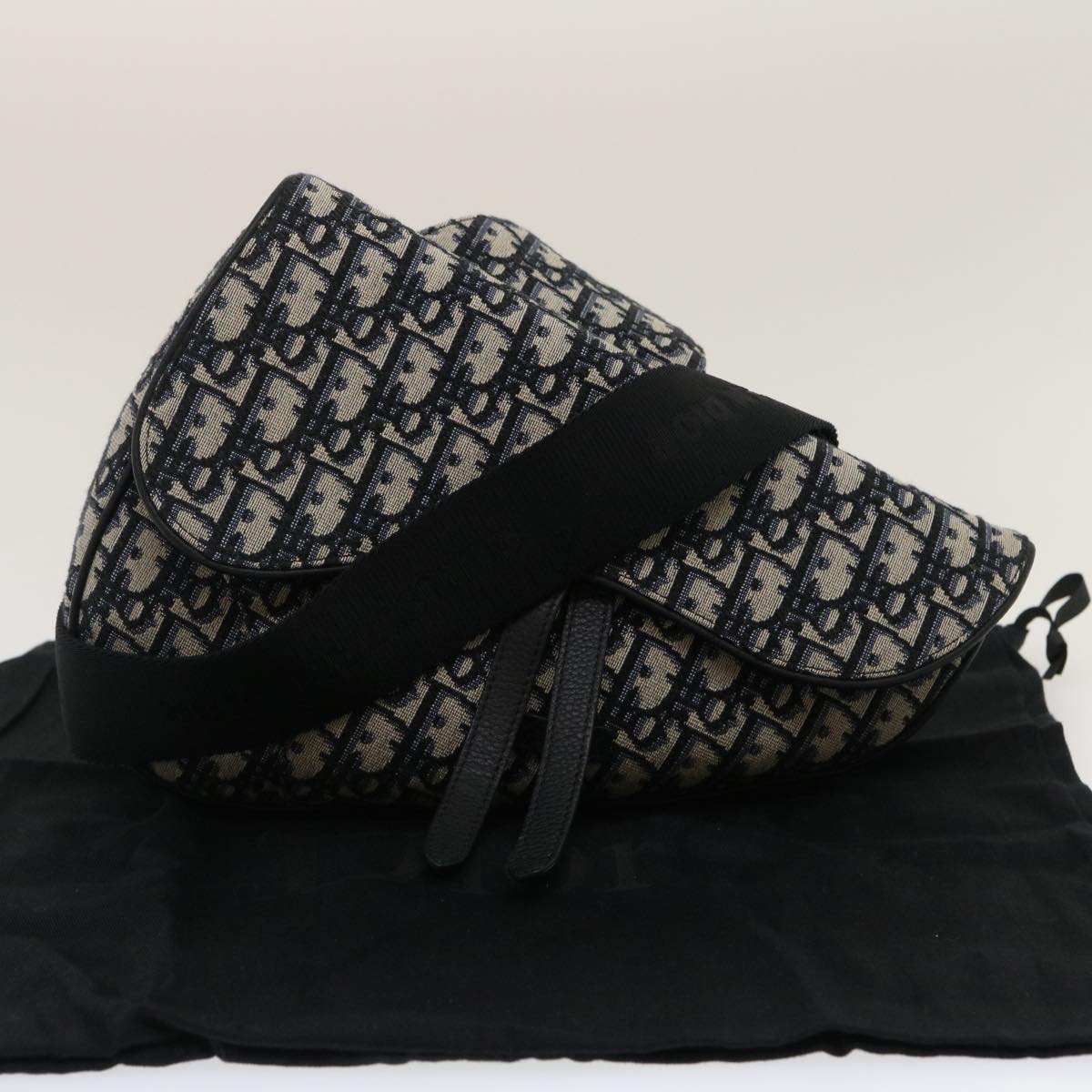 Christian Dior Trotter Canvas Oblique Saddle Shoulder Body Bag Blue Auth 29581A