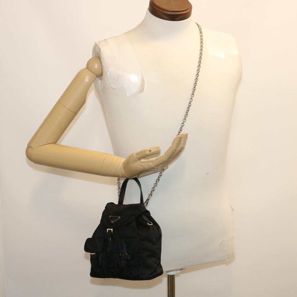PRADA Chain Mini Shoulder Bag Nylon Black 1BH029 V44 F0002 Auth 29659A