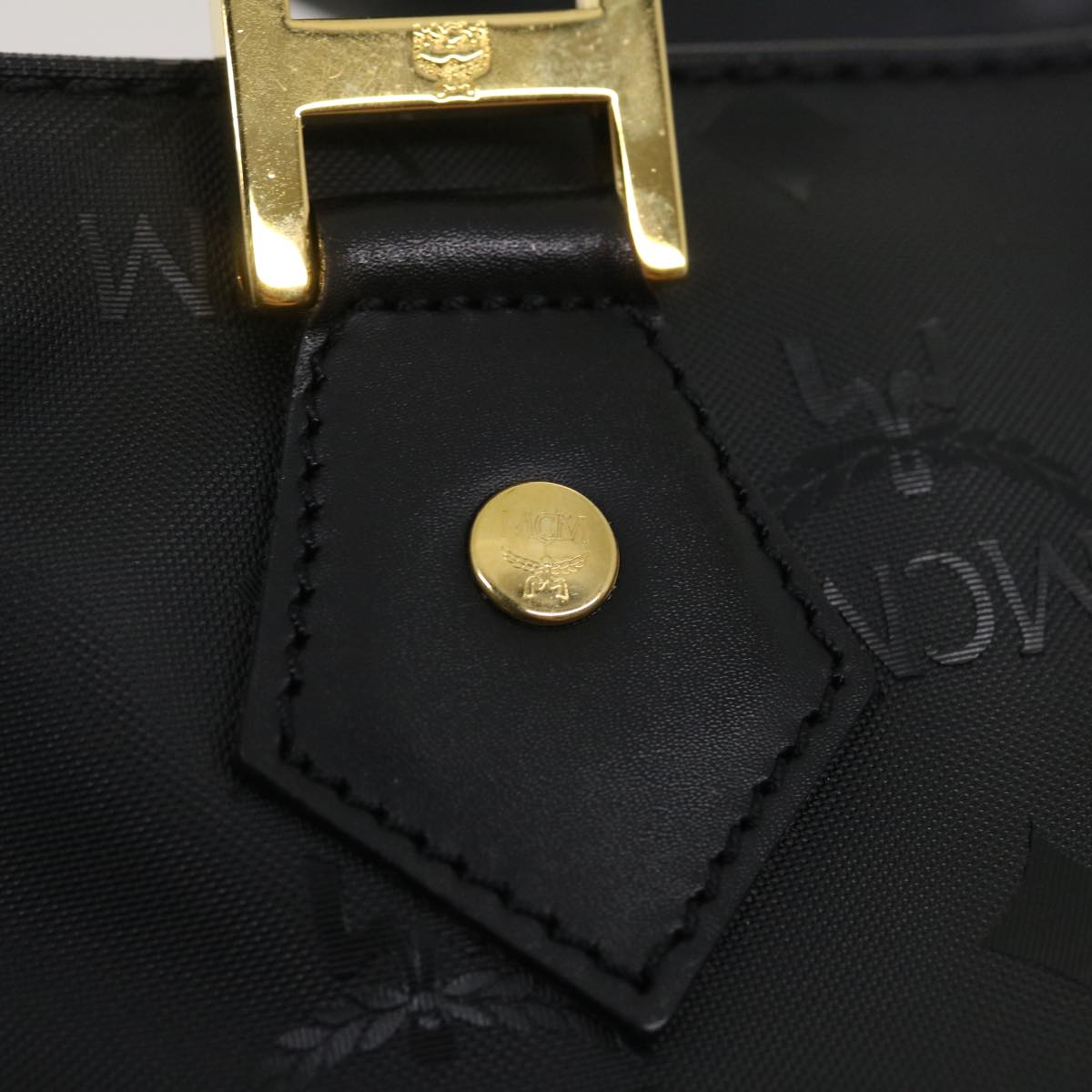 MCM Vicetos Logogram Hand Bag PVC Leather Black Auth 29667