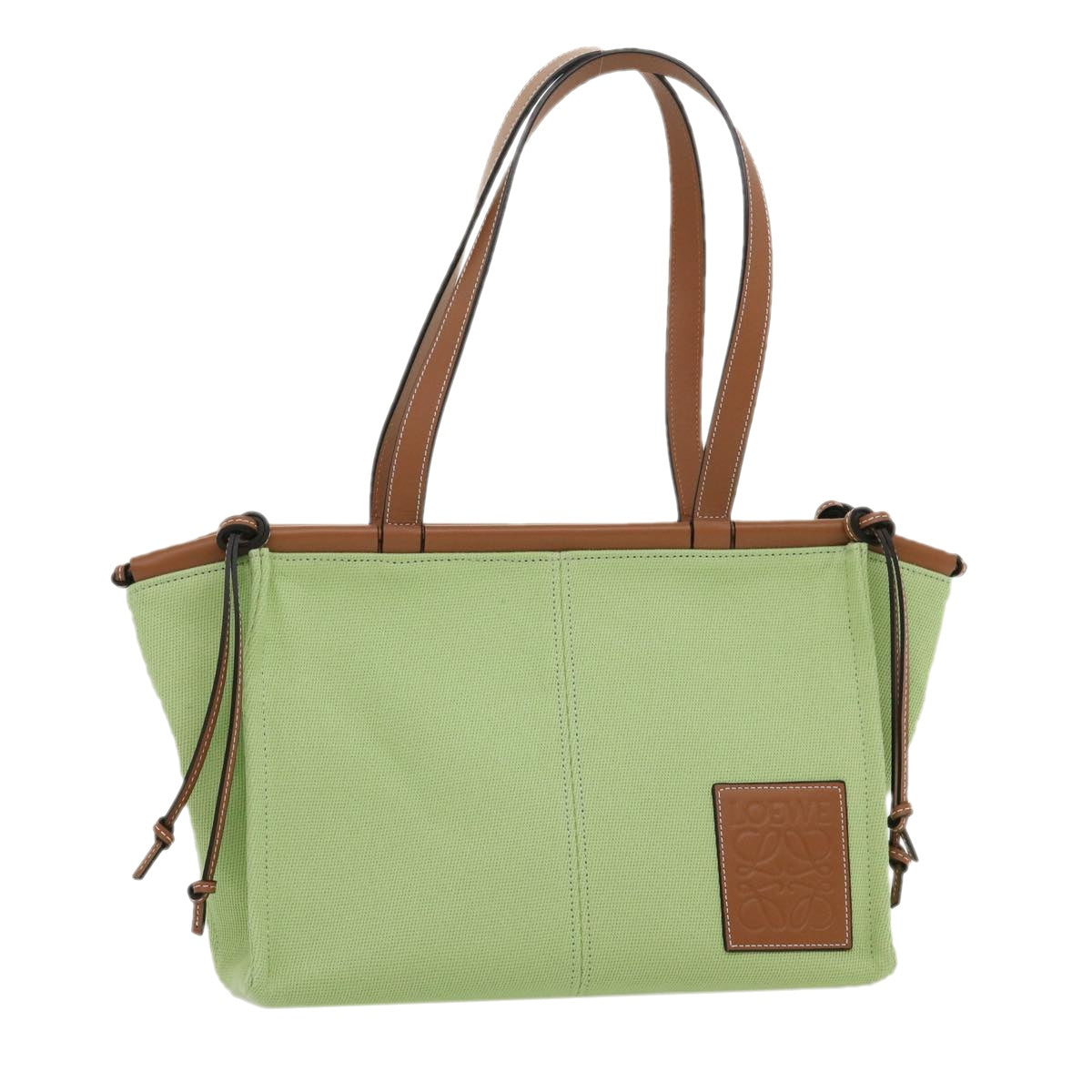 LOEWE Cushion Tote Tote Bag Canvas Leather Green Auth 29710A