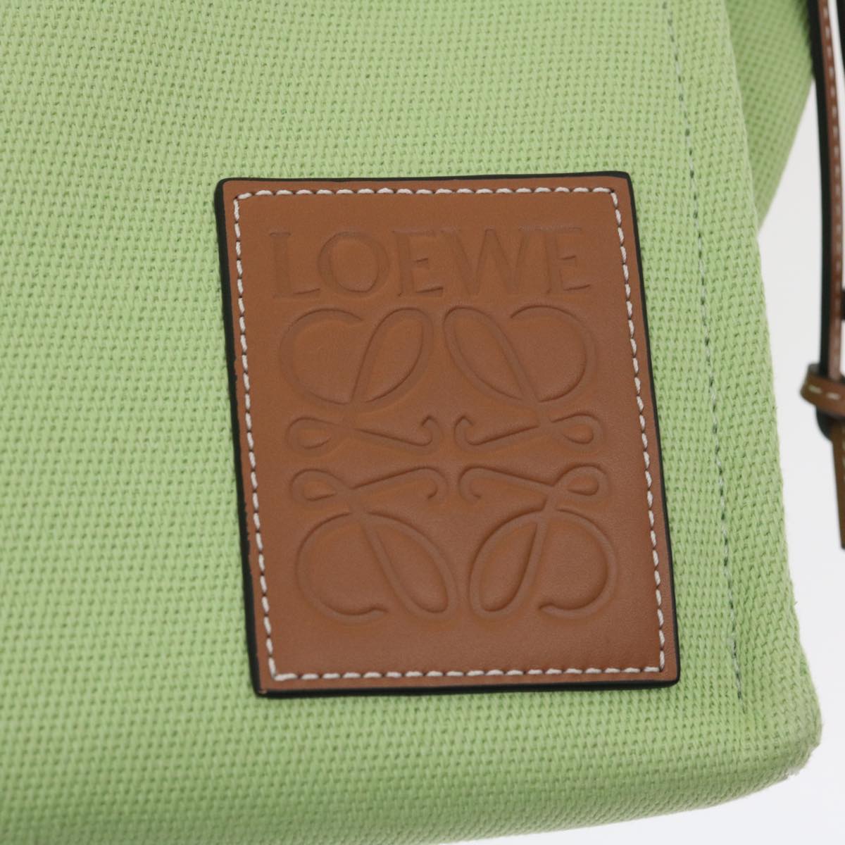 LOEWE Cushion Tote Tote Bag Canvas Leather Green Auth 29710A