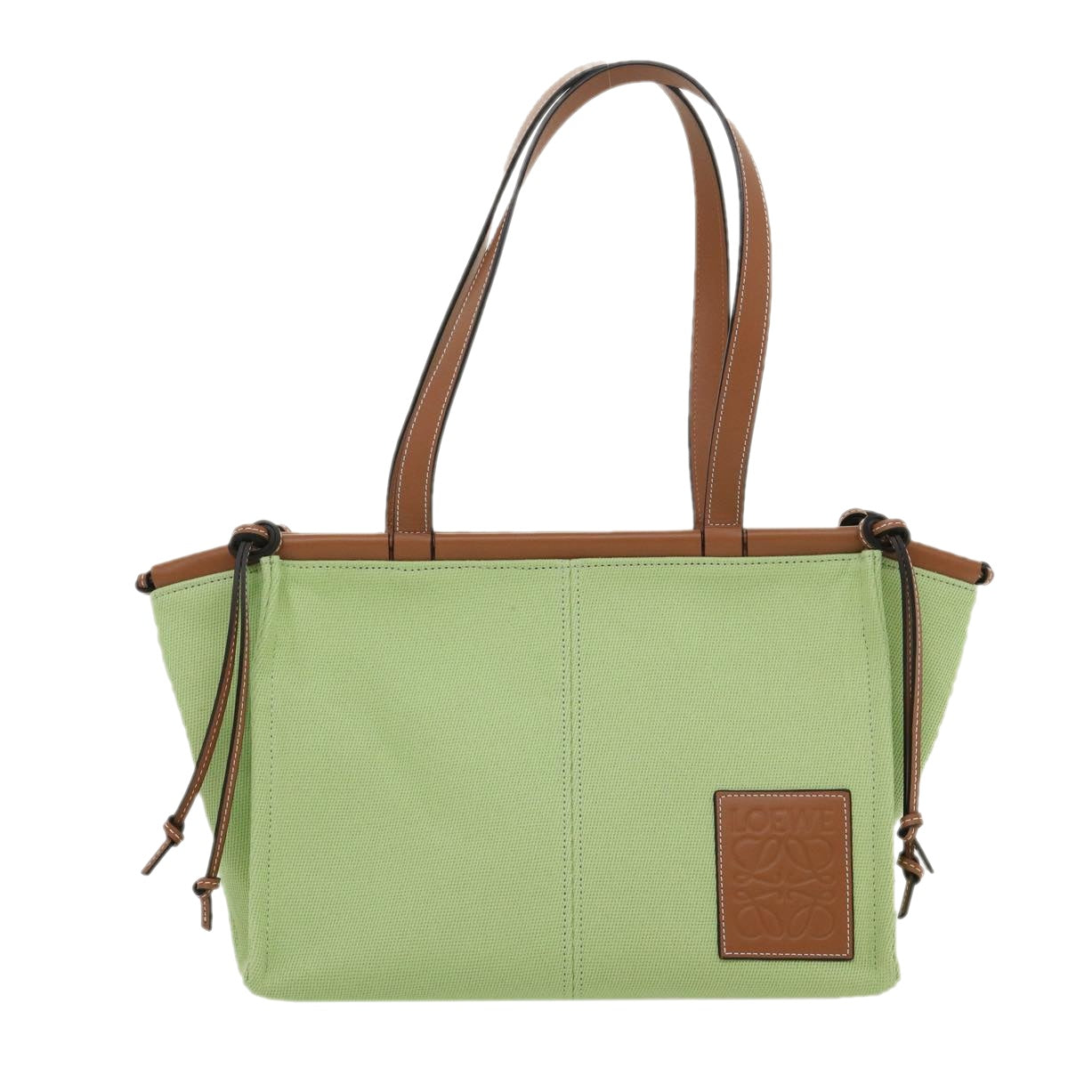 LOEWE Cushion Tote Tote Bag Canvas Leather Green Auth 29710A