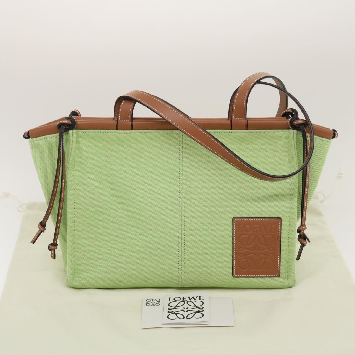 LOEWE Cushion Tote Tote Bag Canvas Leather Green Auth 29710A