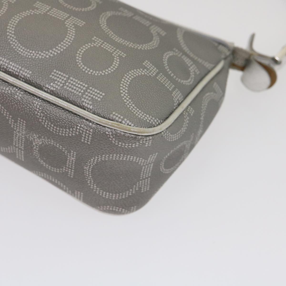 Salvatore Ferragamo Gancini Accessory Pouch PVC Leather Silver Auth 29758