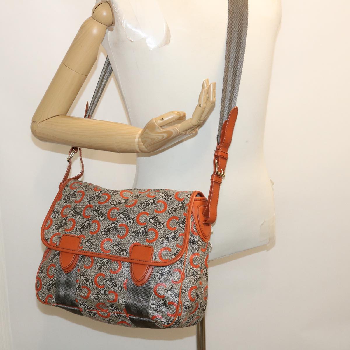 CELINE C Macadam Canvas Shoulder Bag Coated Canvas Orange Auth 29764