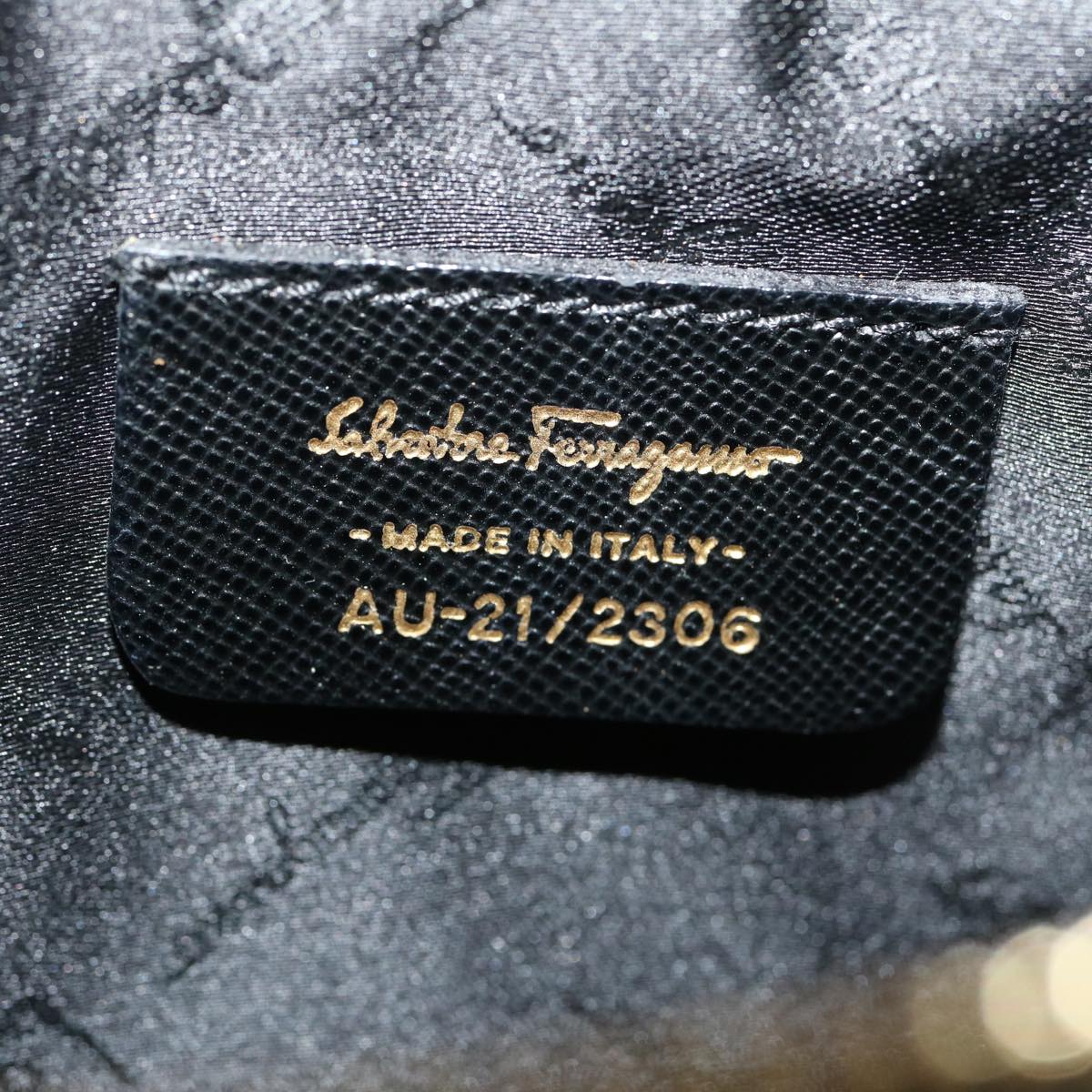 Salvatore Ferragamo Gancini Accessory Pouch Safiano Leather Black Auth 29814A