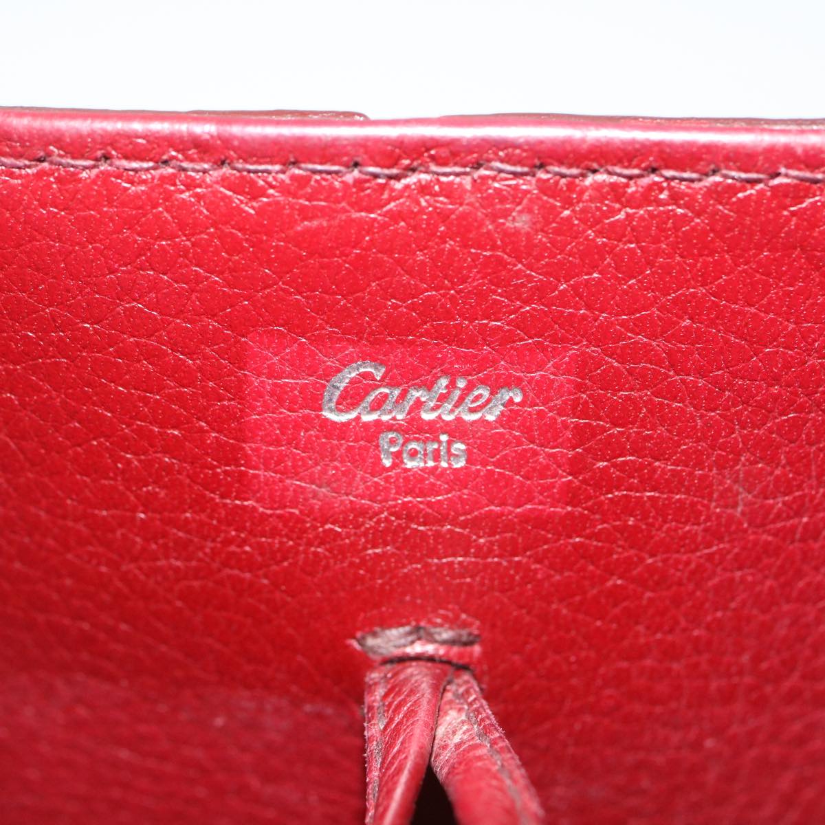CARTIER Shoulder Bag Leather Red Auth 29820A
