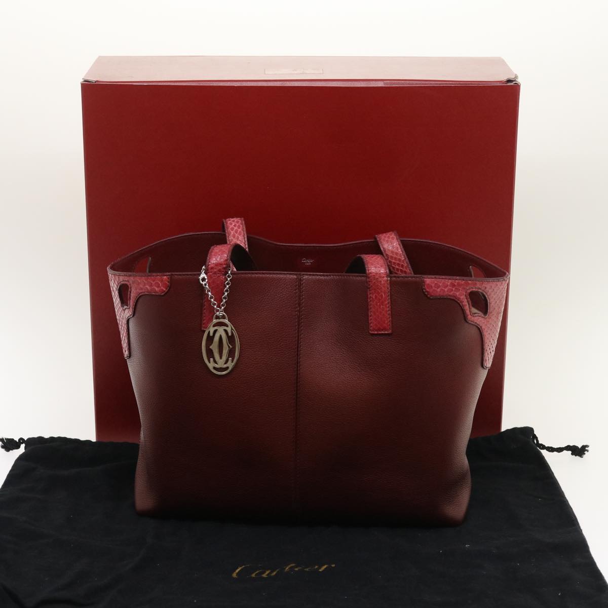 CARTIER Shoulder Bag Leather Red Auth 29820A