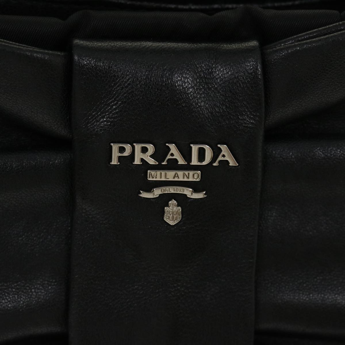 PRADA Ribbon Hand Bag Nylon Leather Black Auth 29880