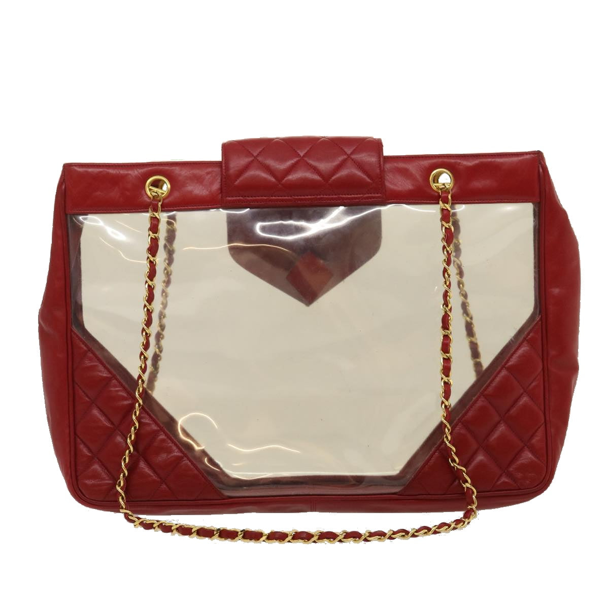 CHANEL Matelasse Chain Shoulder Bag Lamb Skin Enamel Red Clear CC Auth 29894A - 0