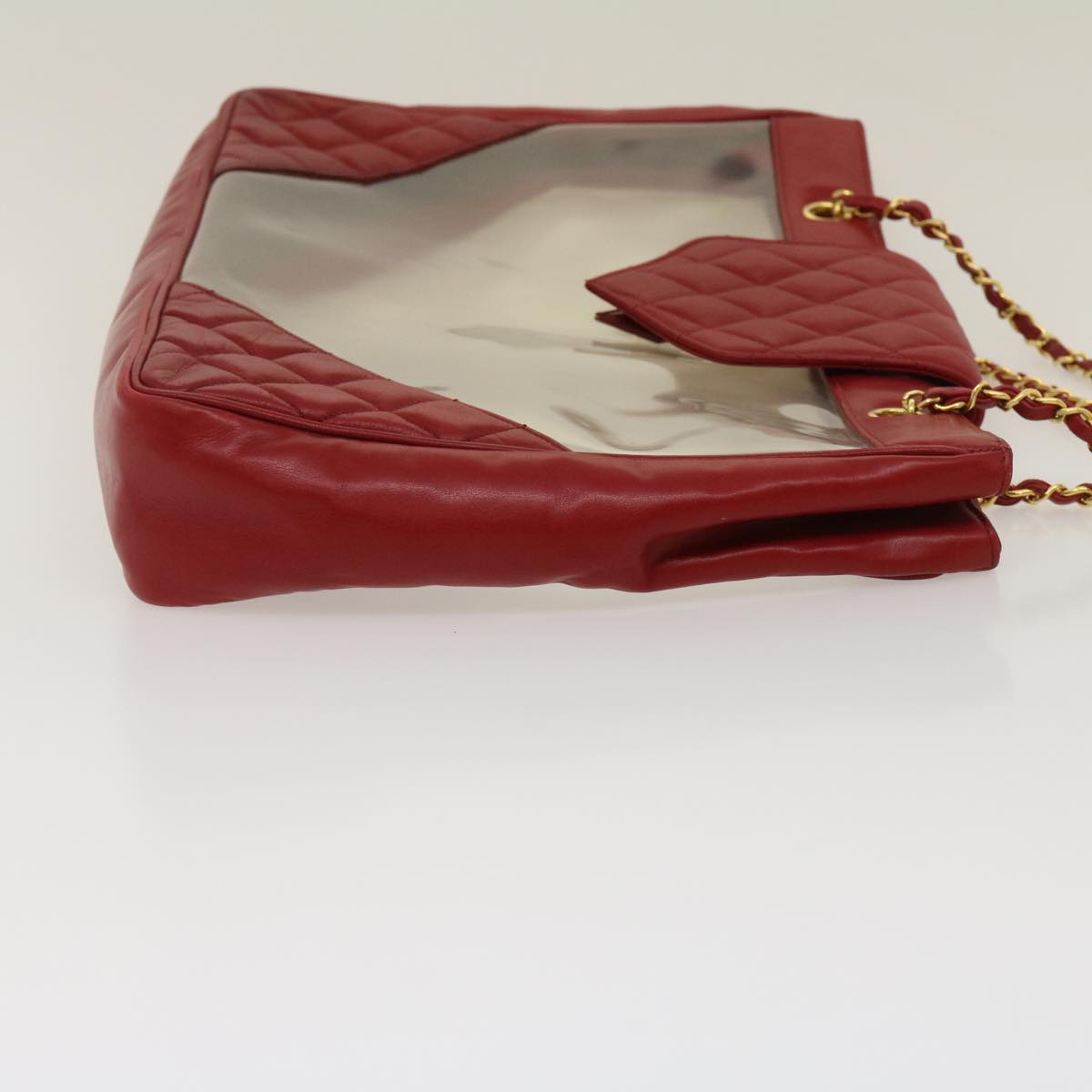 CHANEL Matelasse Chain Shoulder Bag Lamb Skin Enamel Red Clear CC Auth 29894A