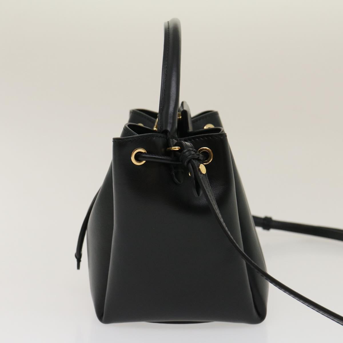 BURBERRY Hand Bag CalfskinLeather 2way Black Auth 29905A